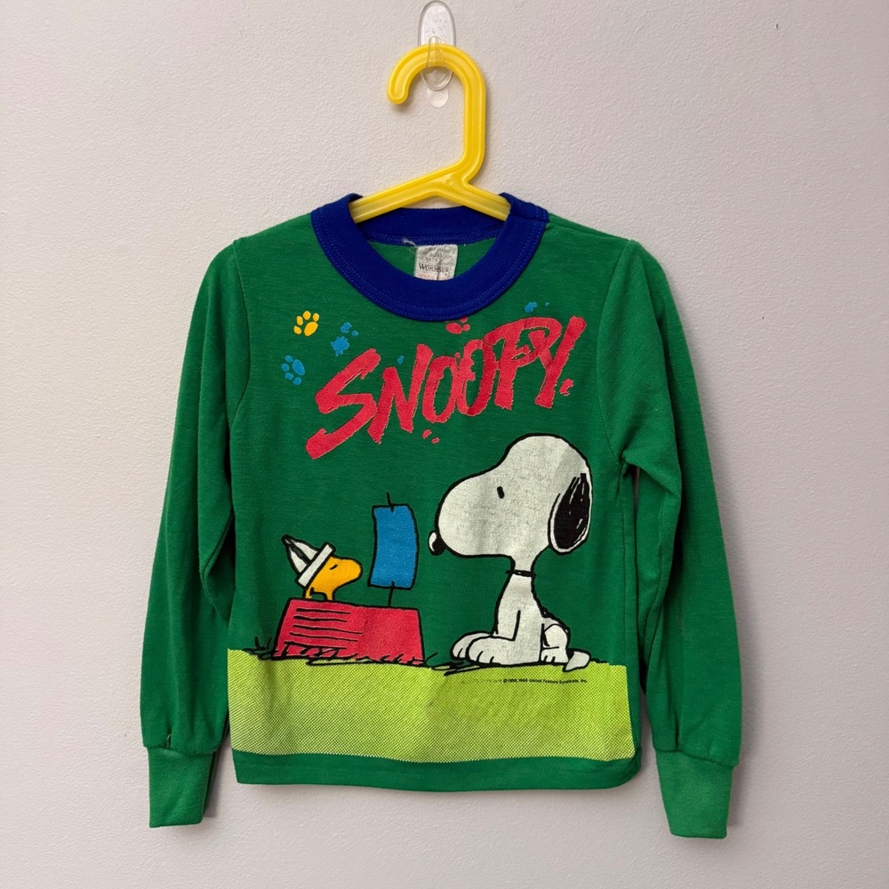 Vintage 80s Wormser Snoopy Peanuts Pajama Top Shirt Kids 6 Youth Long Sleeve